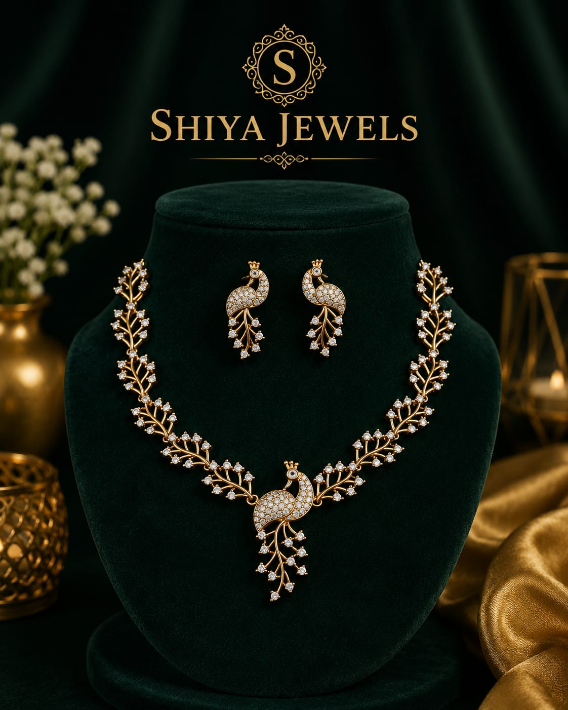 AD Peacock Design Necklace Set BY Shiya Jewels