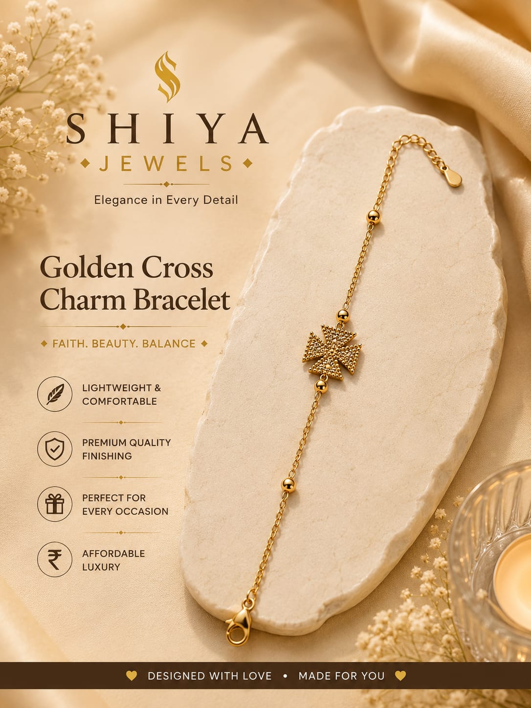 Golden Charm Cross bracelet