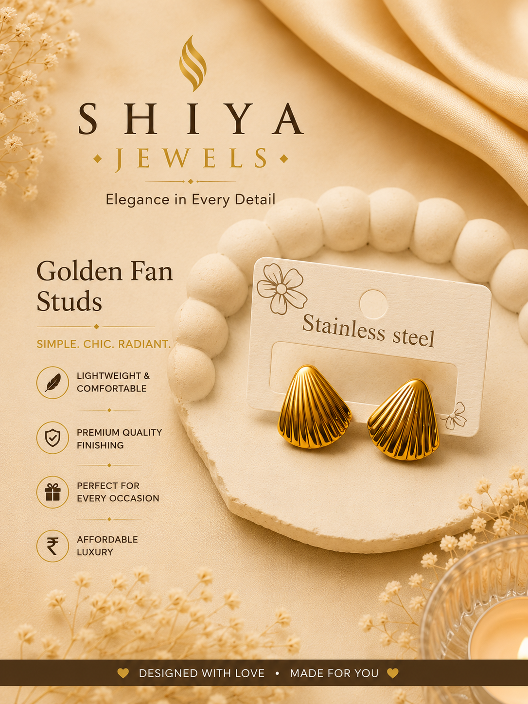 Golden Fan anti tarnish studs