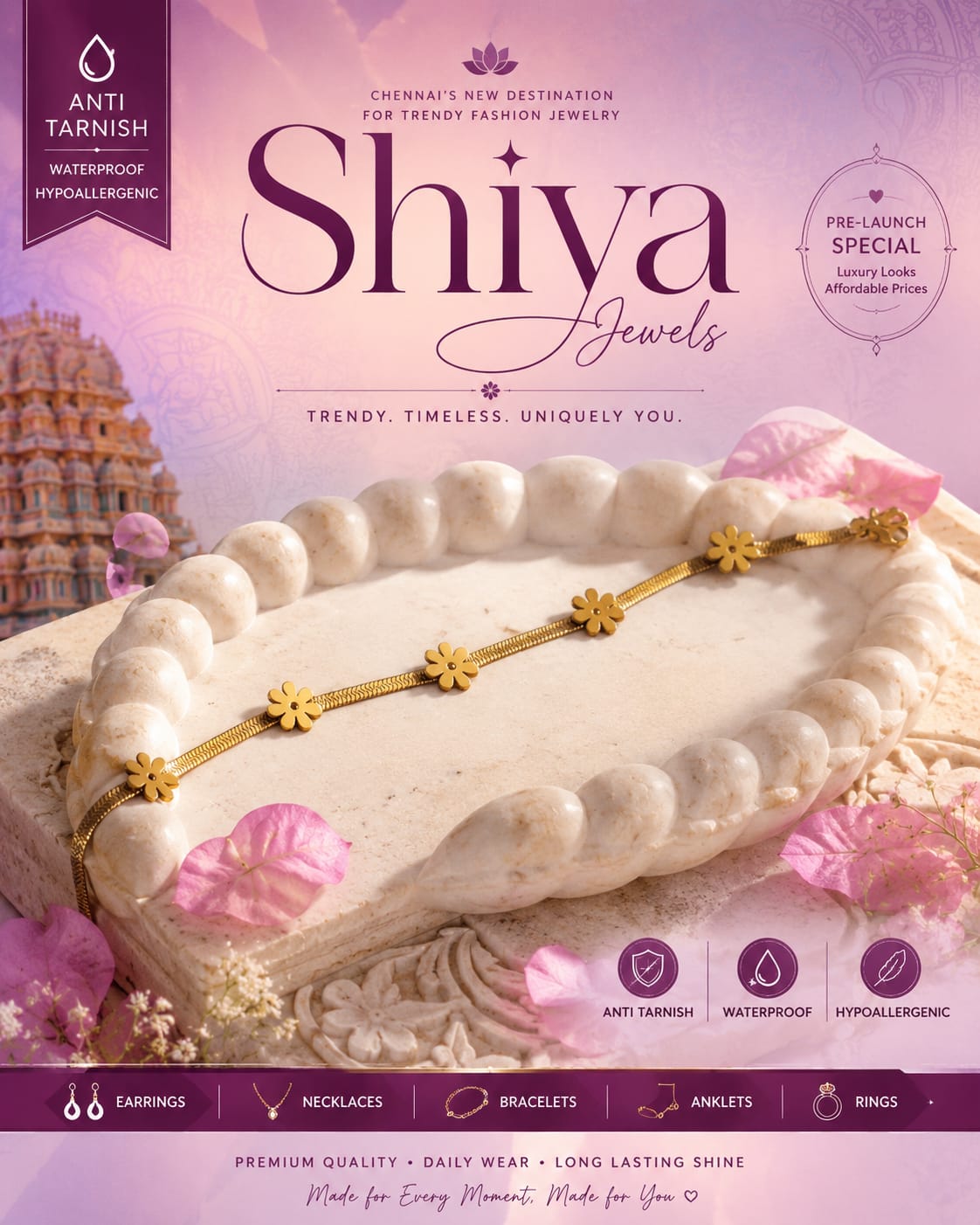 Anti Tarnish Golden Floral Bracelet