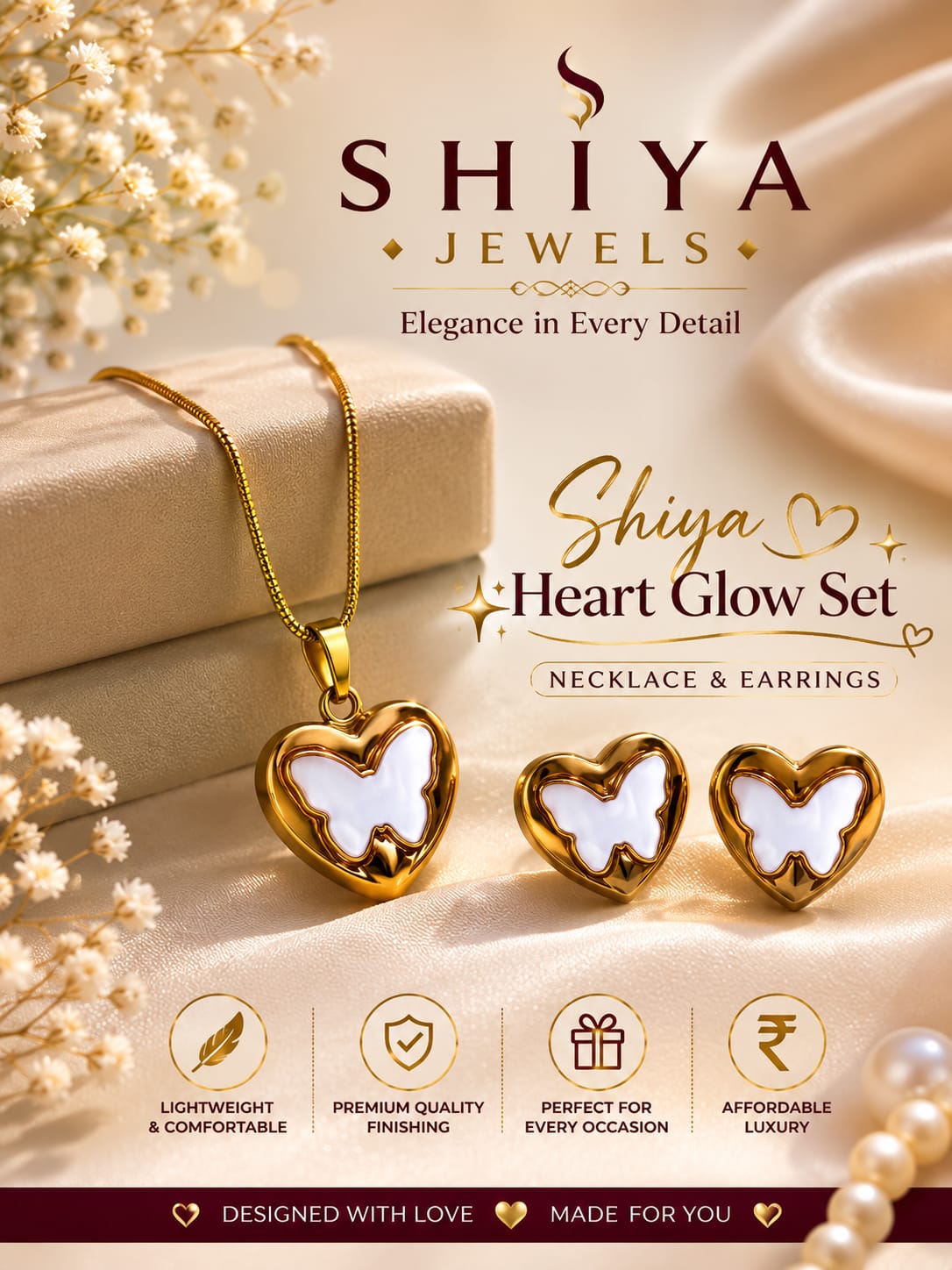Heart Glow Butterfly Pendant Set