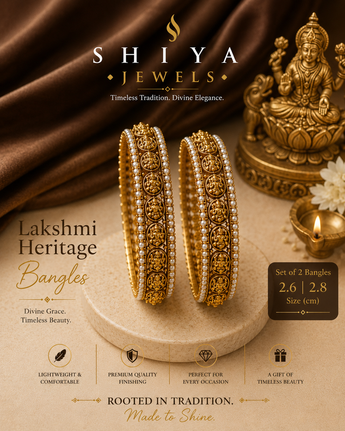 Pearl Border Lakshmi Bangles set of 2