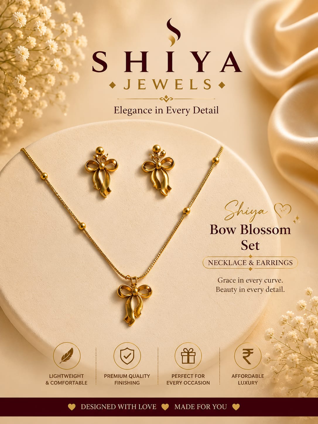 Anti Tarnish Bow Blossom Necklace set