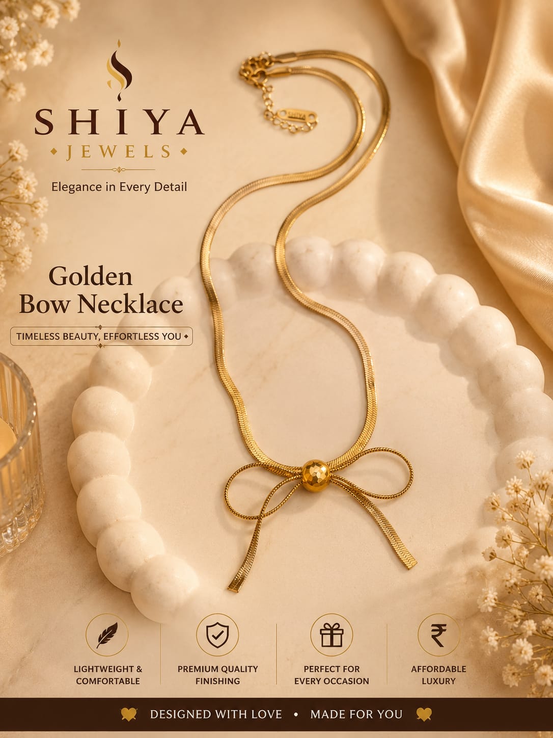 Anti Tarnish Golden Bow Necklace