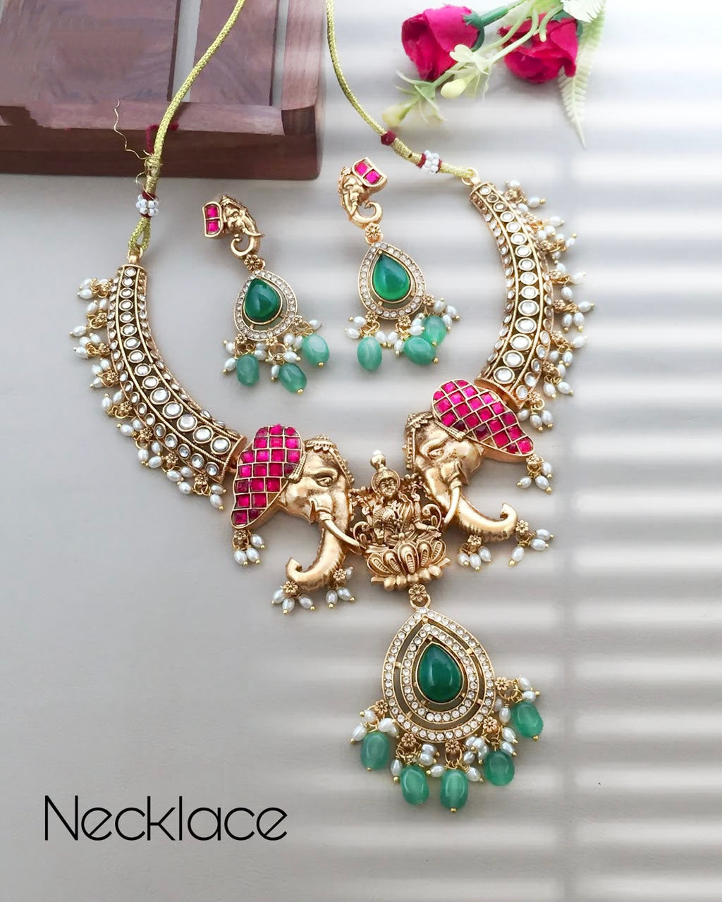 Temple Jewelry Elephant Lakshmi Kemp jewelry Set