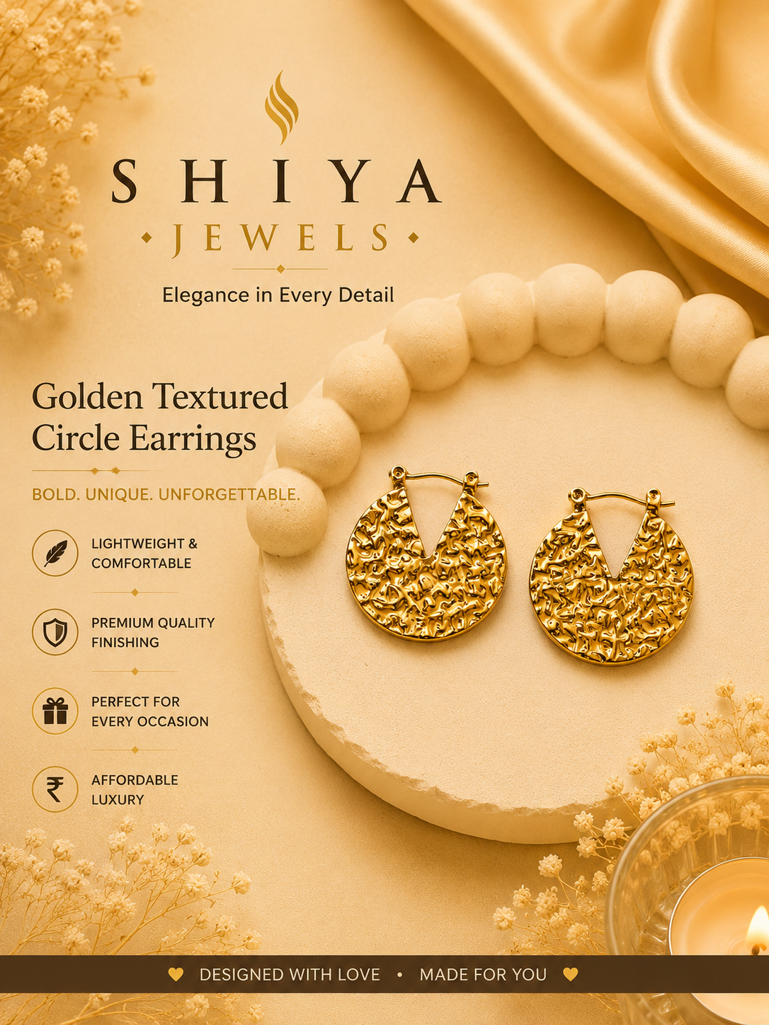 Textured coin anti tarnish hoops