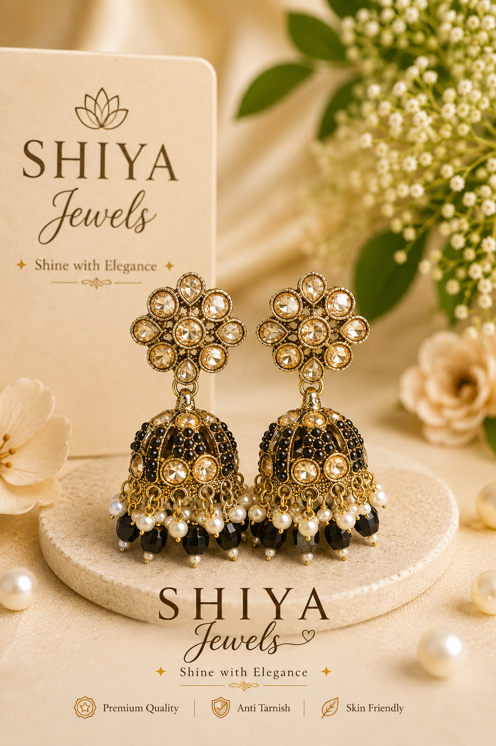 Floral Kundan jhumkas