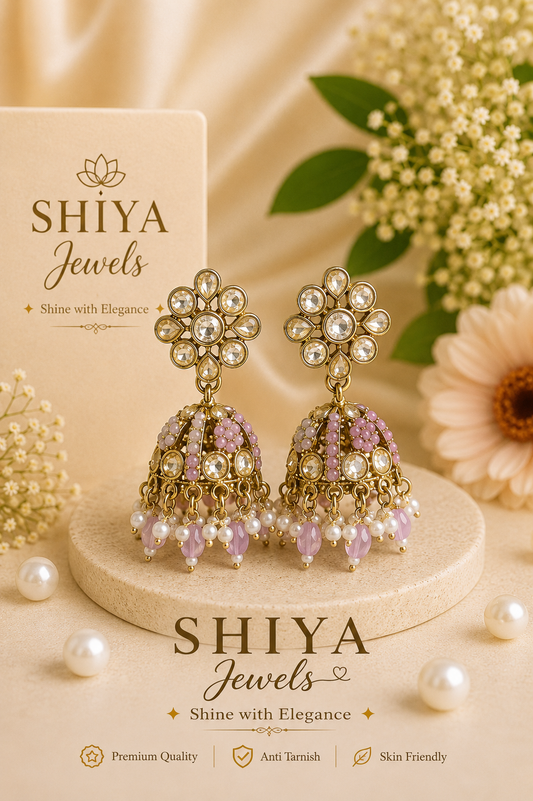 Floral Kundan jhumkas