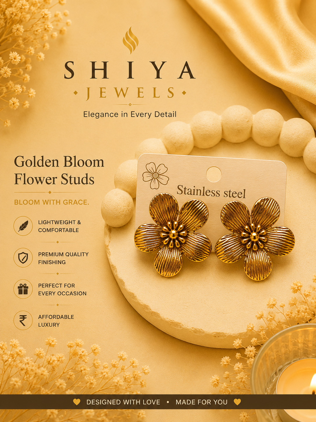 Bloom Flower anti tarnish studs