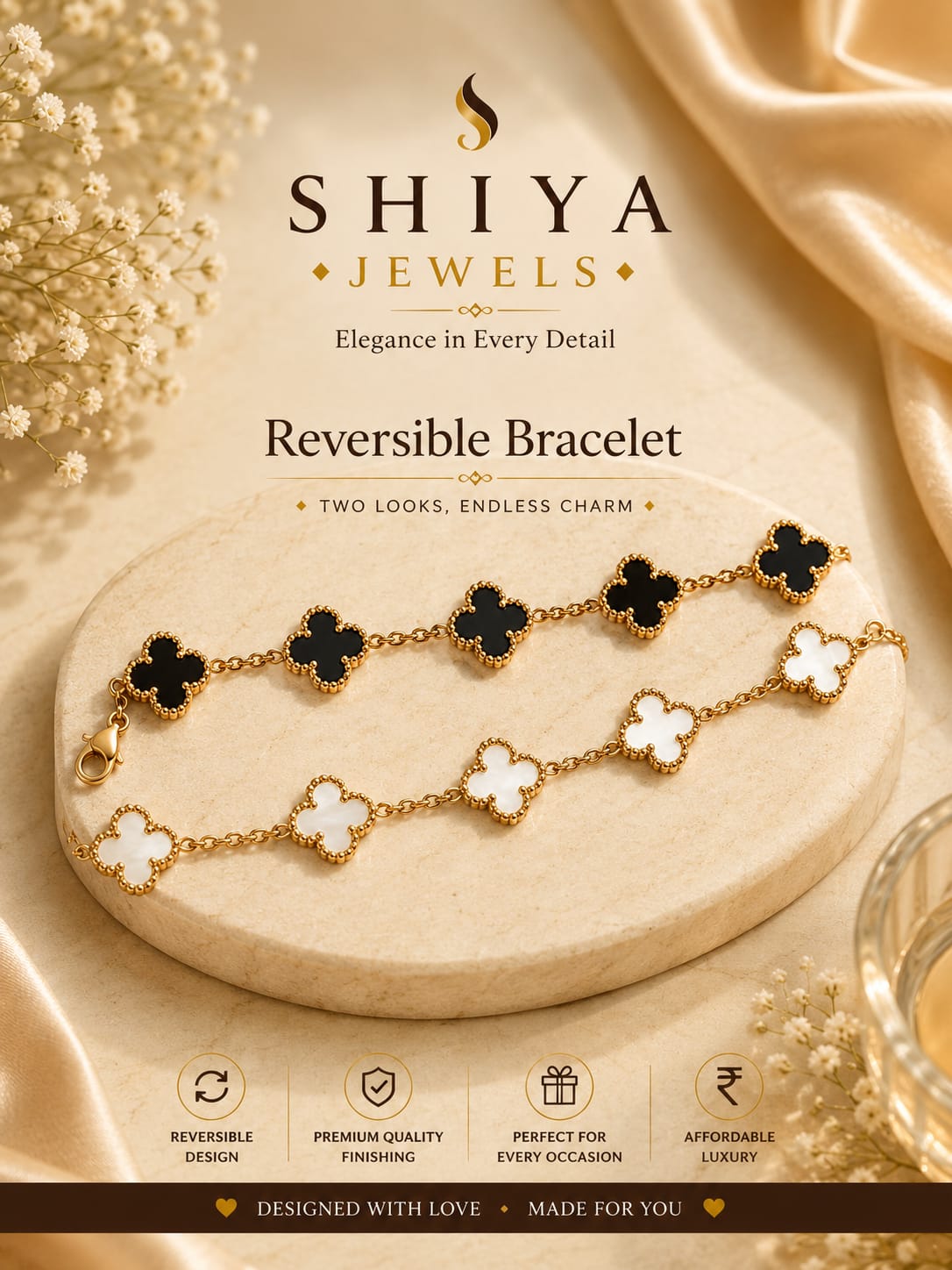 Anti Tarnish Clover Reversible Bracelet