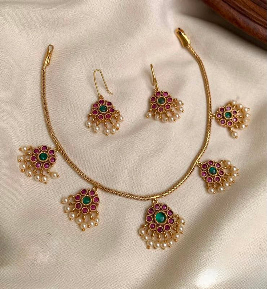 Floral Kemp Temple Jewelry Set By Shiya Jewels