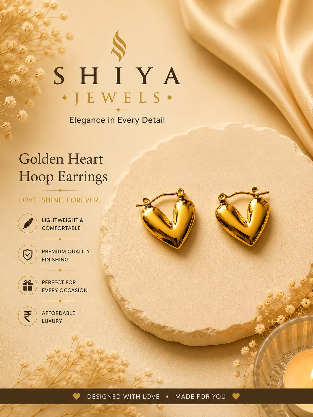 Golden Heart anti tarnish hoops