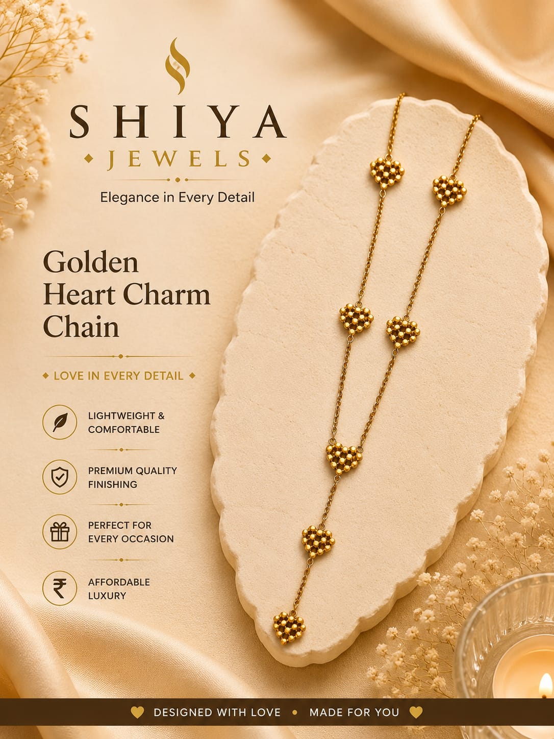 Golden Heart Charm Chain
