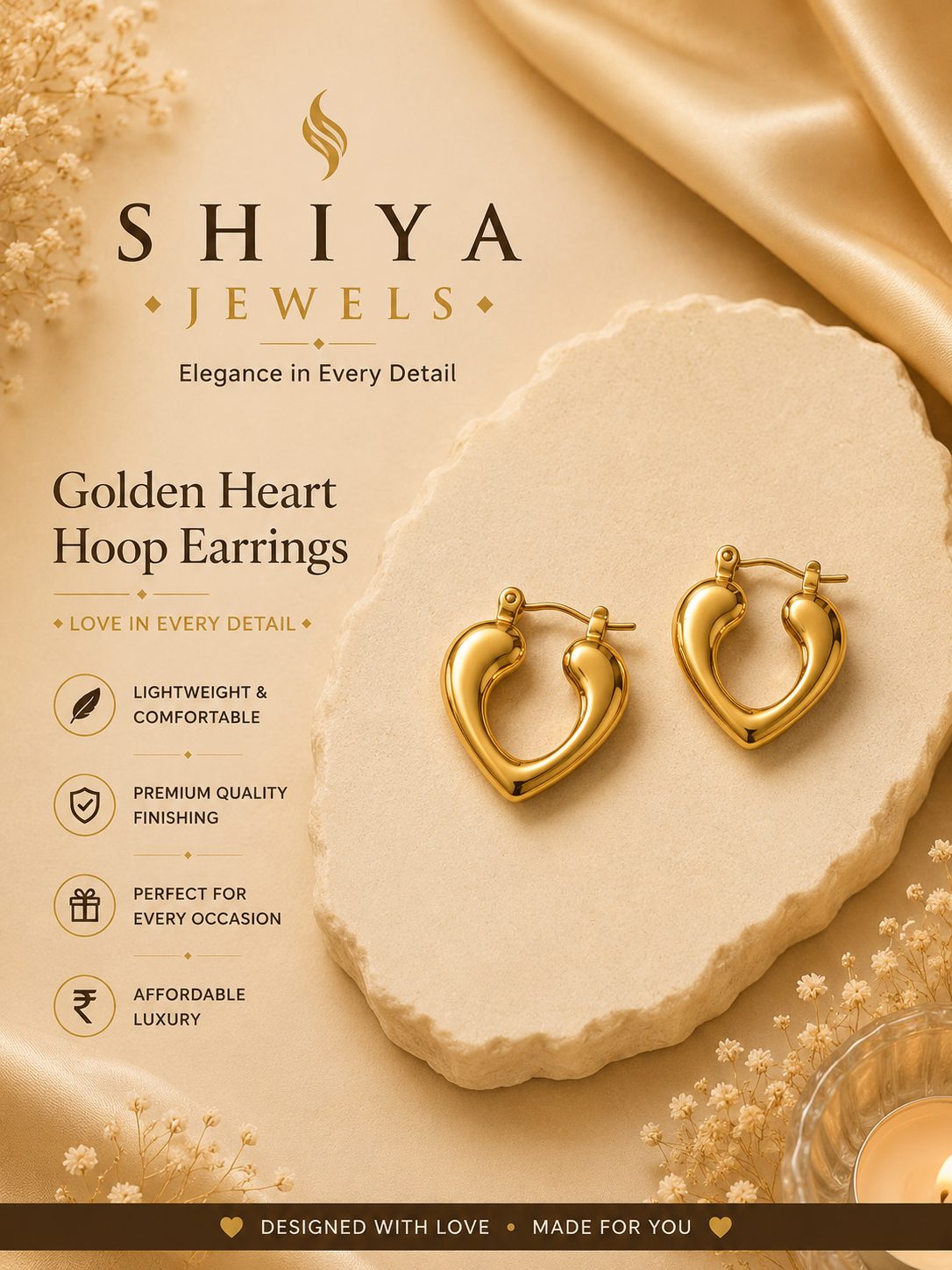 Golden Heart Hoop Earrings