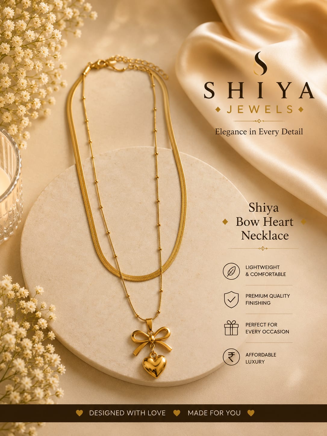 Shiya Bow Heart Chain Necklace