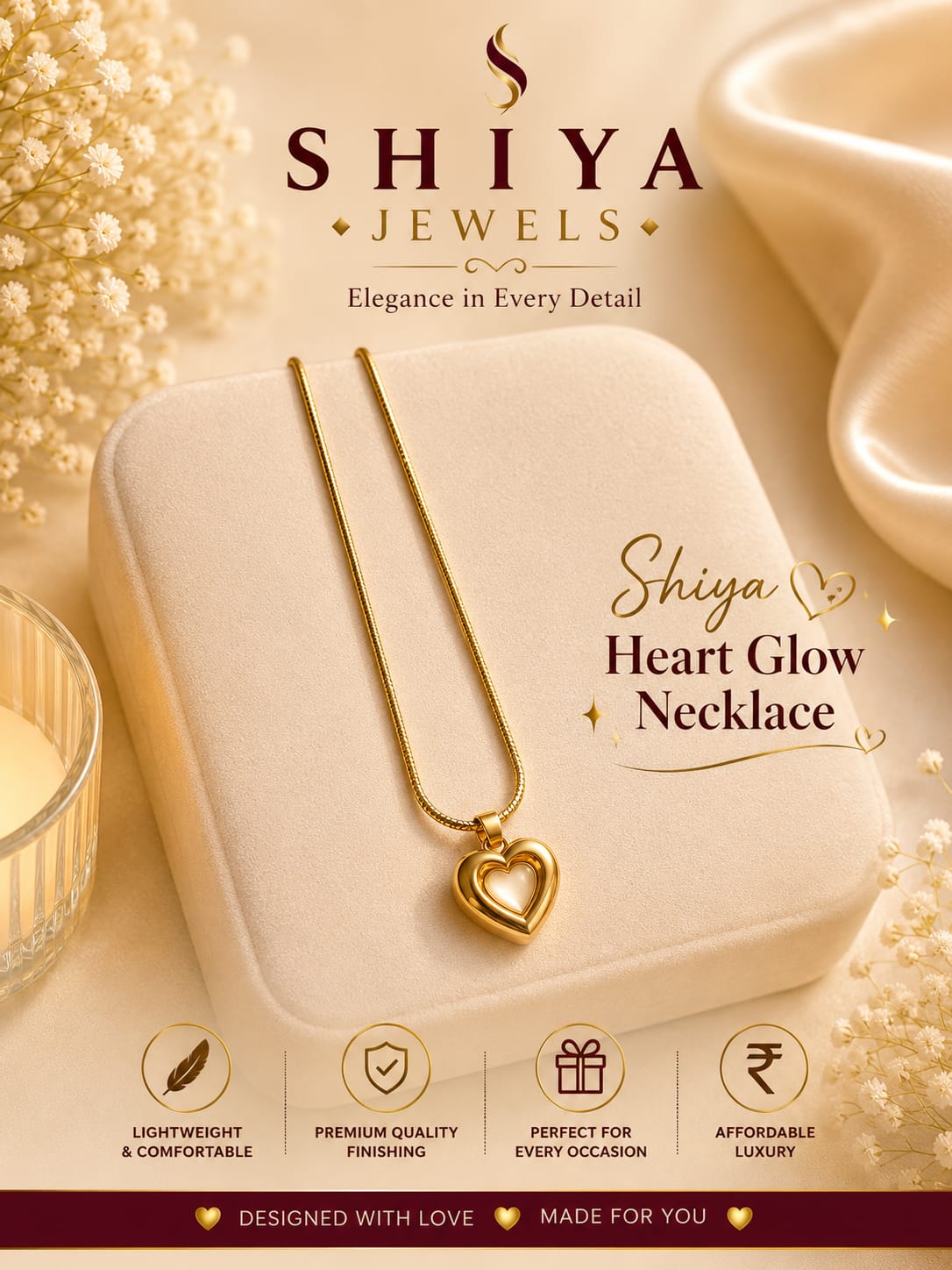 Anti Tarnish Heart Glow Necklace