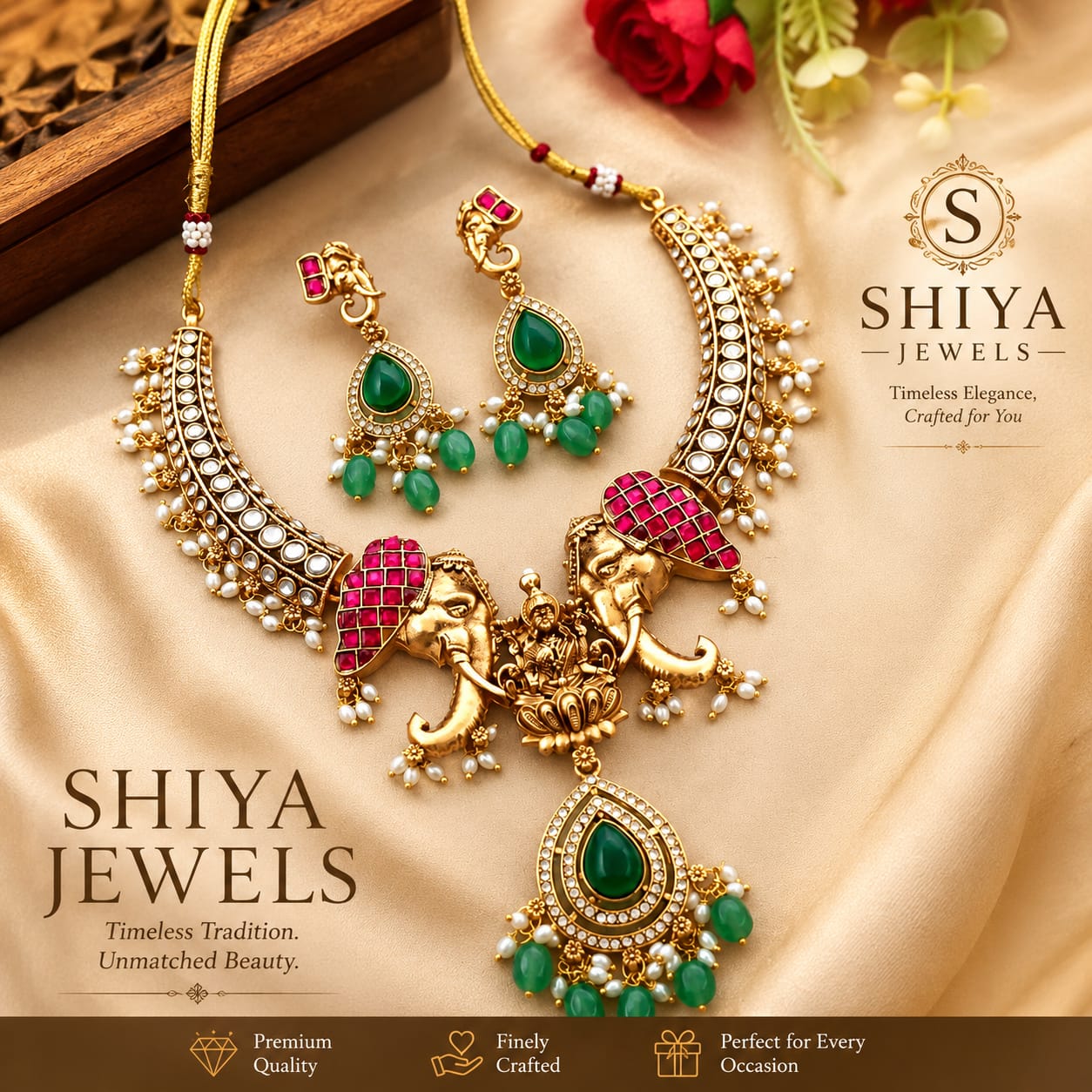 Temple Jewelry Elephant Lakshmi Kemp jewelry Set
