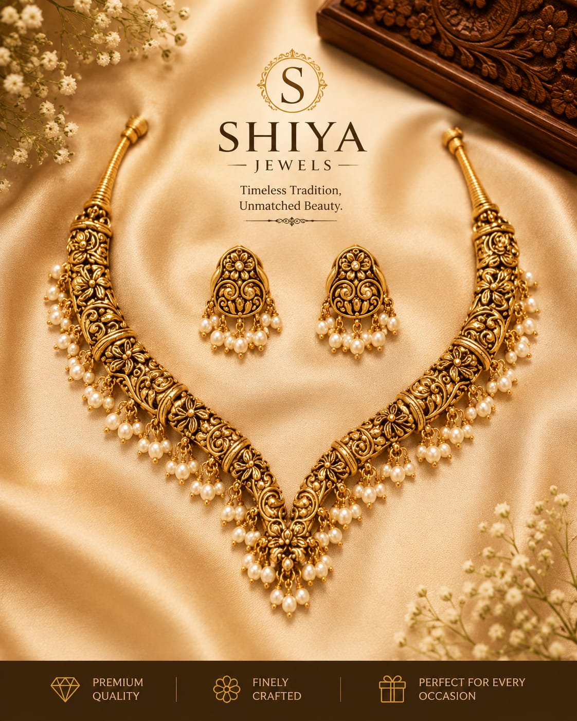 V-Shape Antique Temple Jewellery set