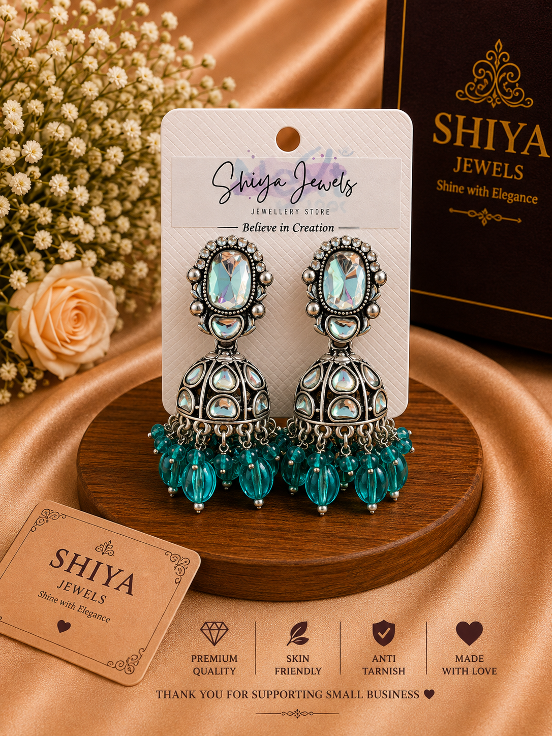 Kundan oxidised jhumkas