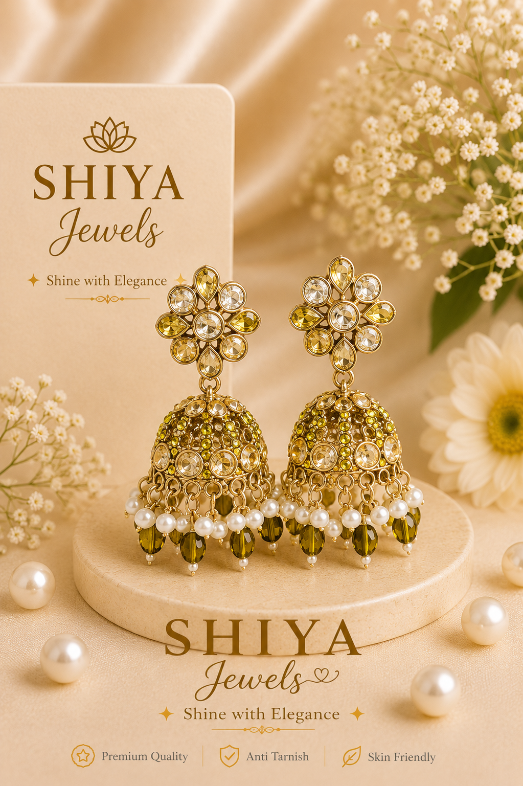 Floral Kundan jhumkas
