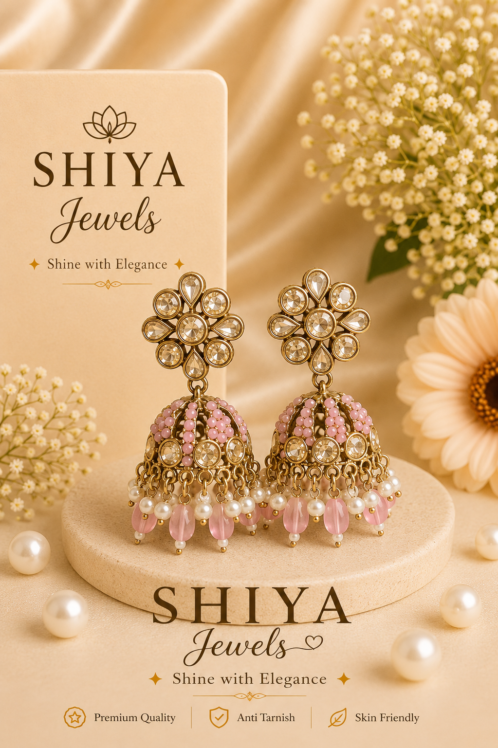 Floral Kundan jhumkas