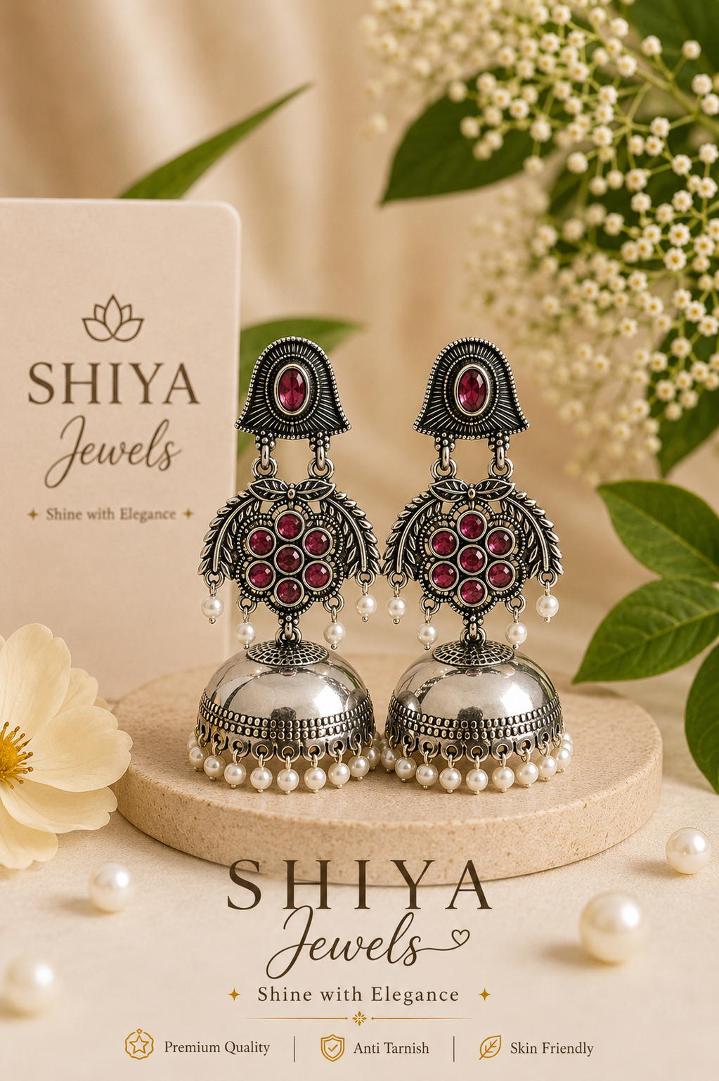 Silver oxidised Jhumkas