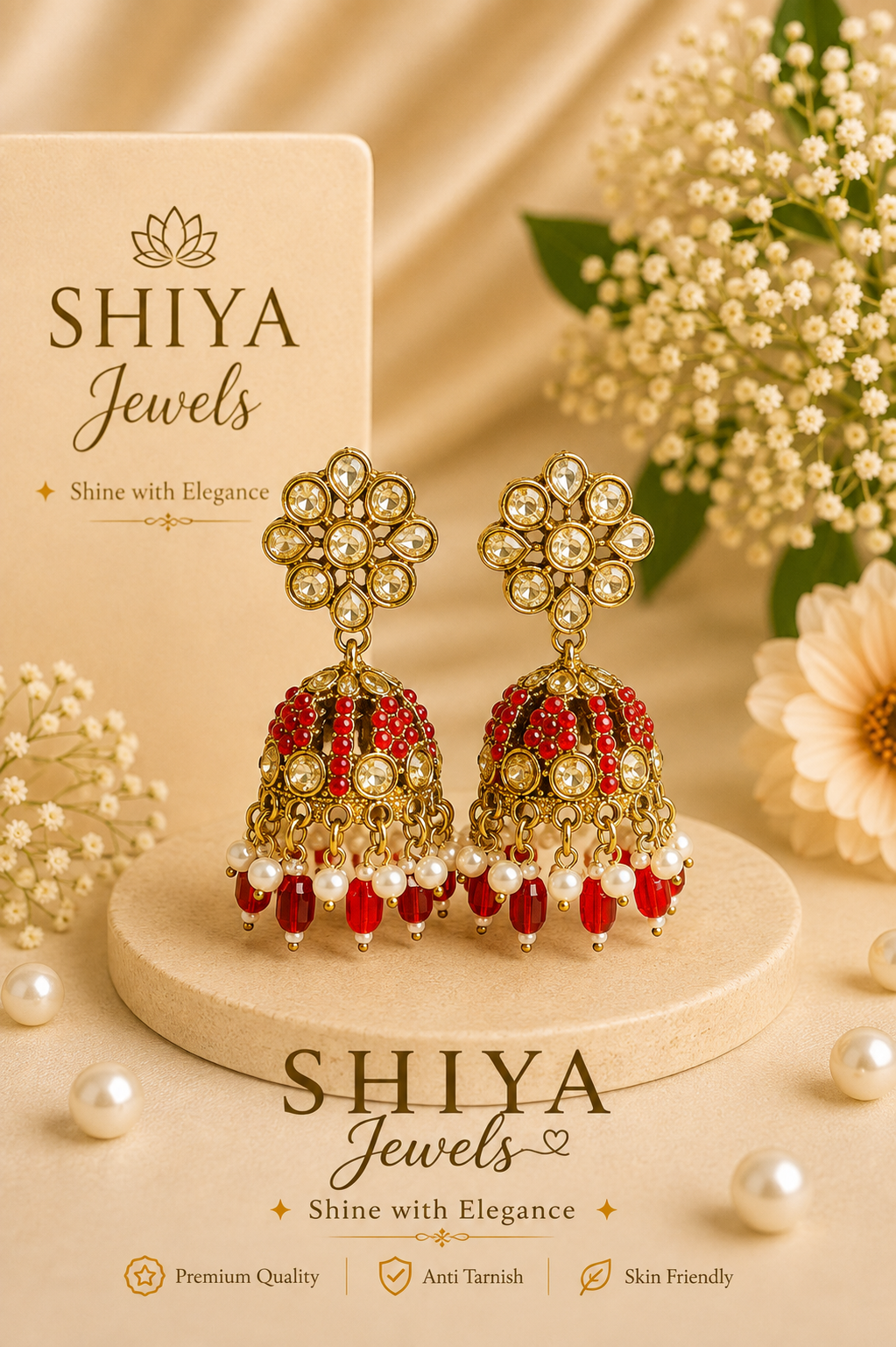 Floral Kundan jhumkas