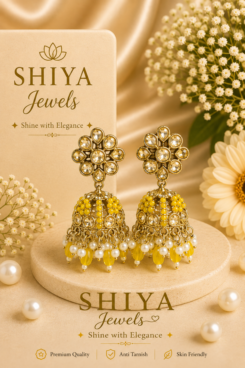 Floral Kundan jhumkas