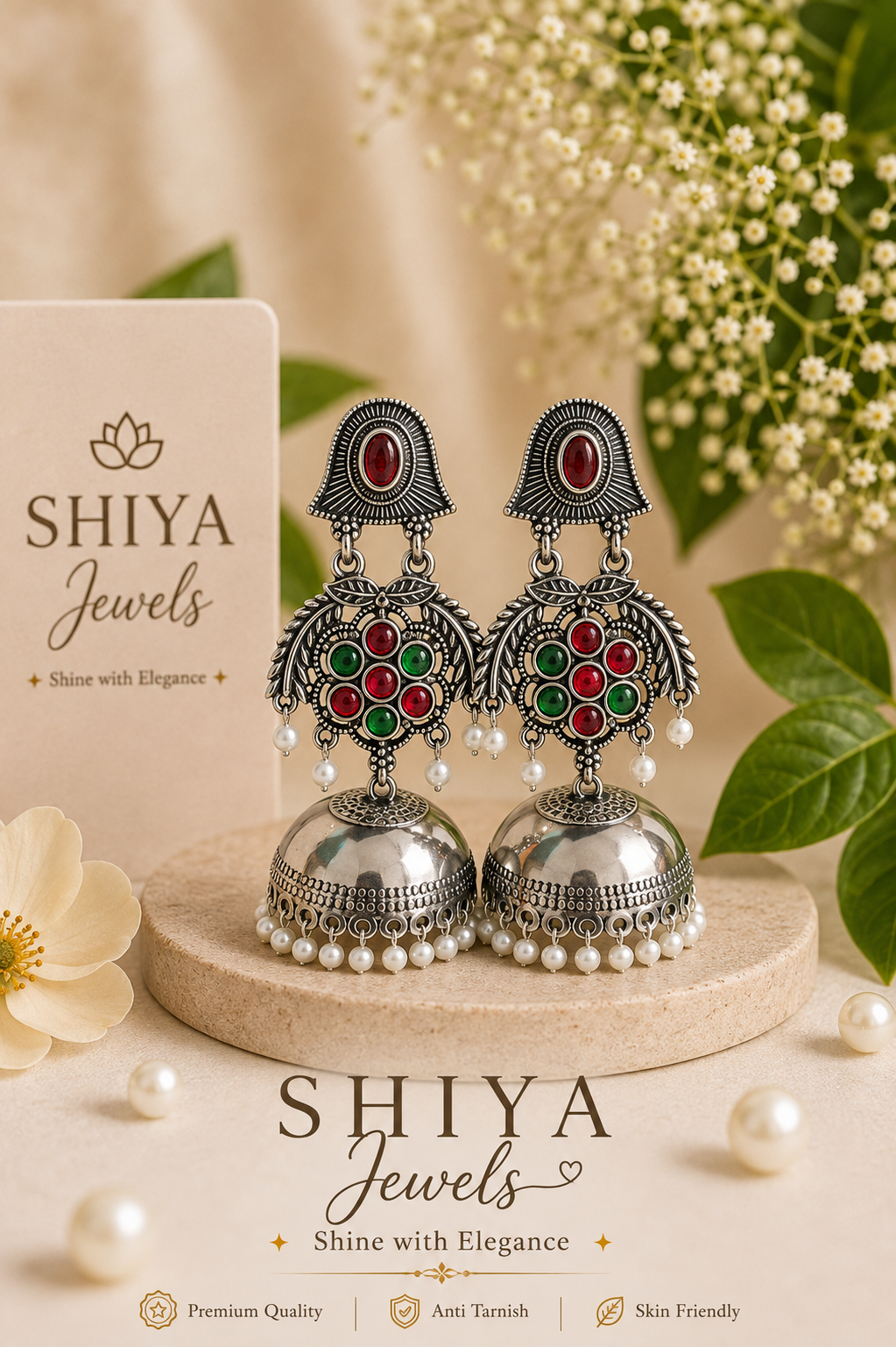 Silver oxidised Jhumkas