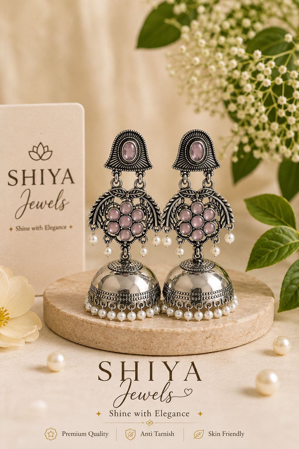 Silver oxidised Jhumkas