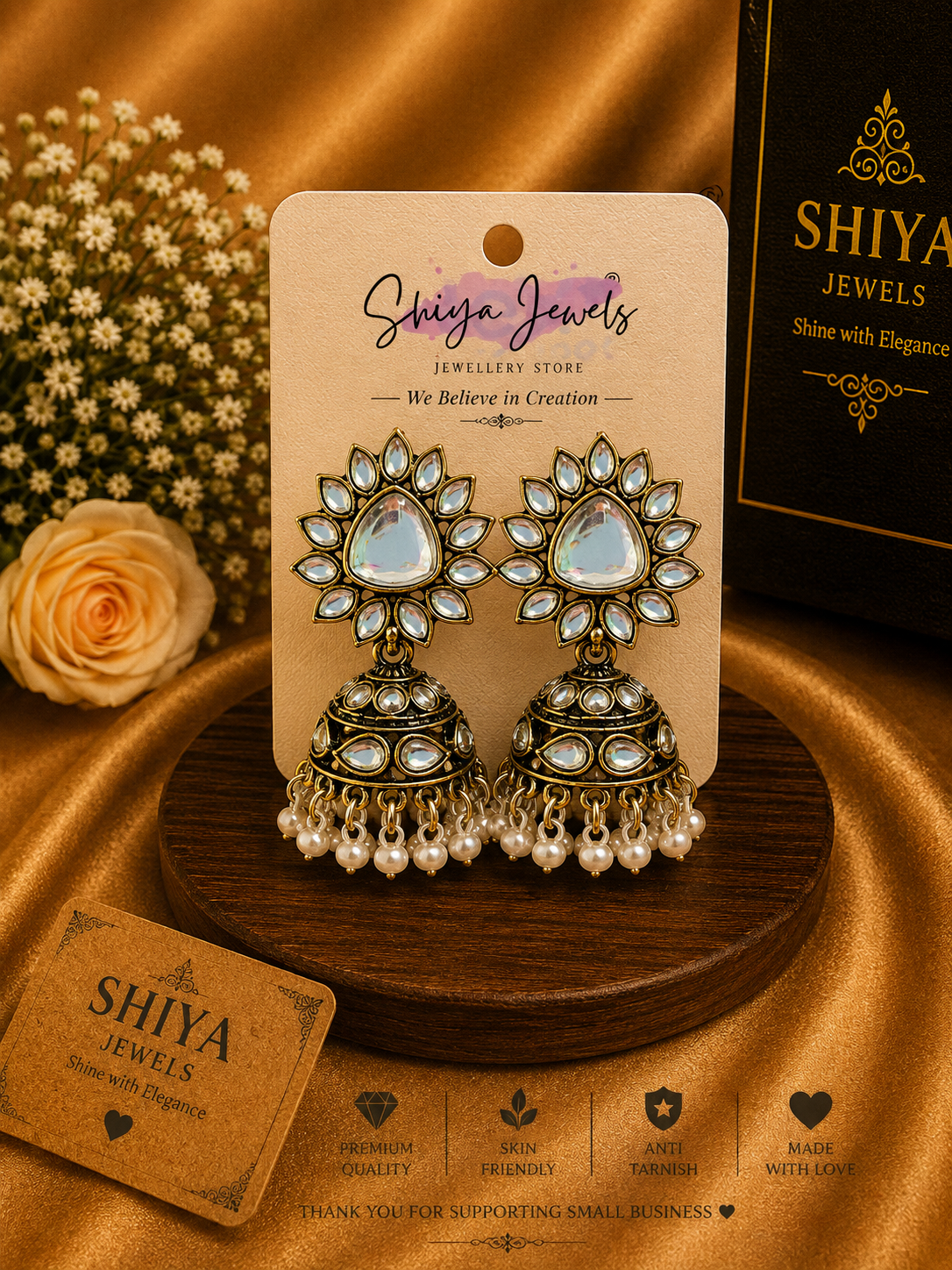 Sunflower Kundan jhumkas