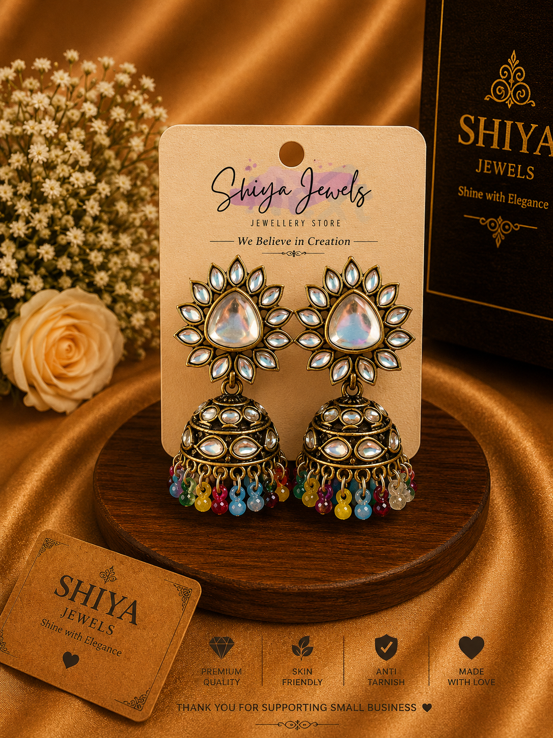Sunflower Kundan jhumkas