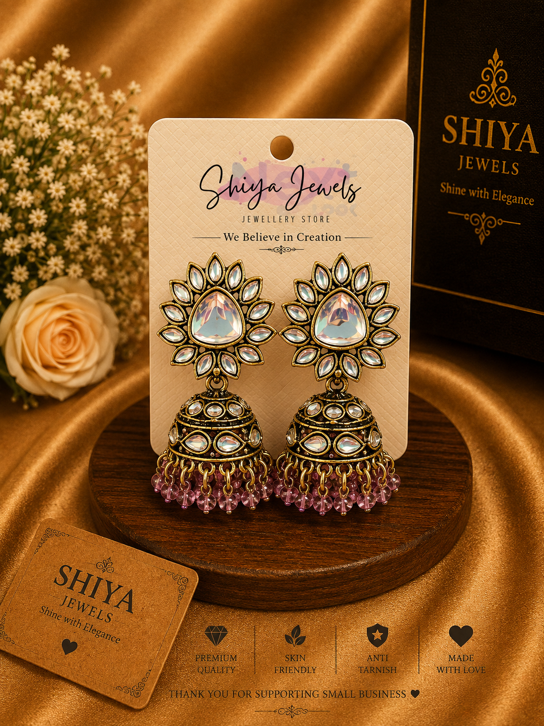 Sunflower Kundan jhumkas