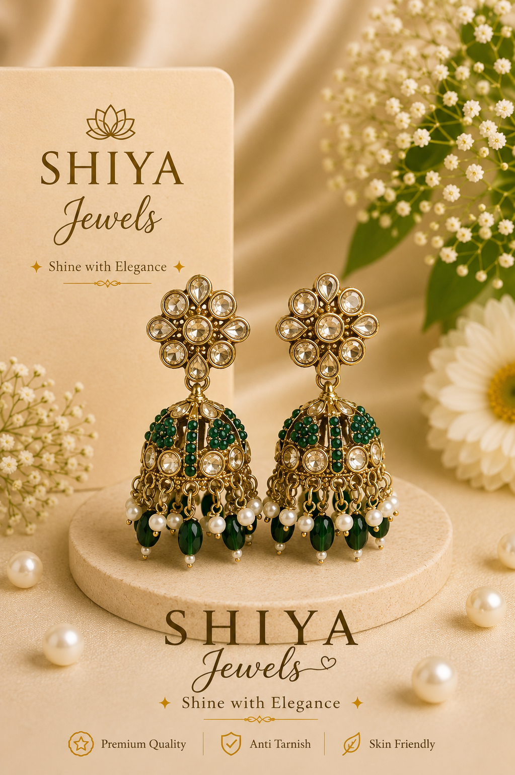 Floral Kundan jhumkas