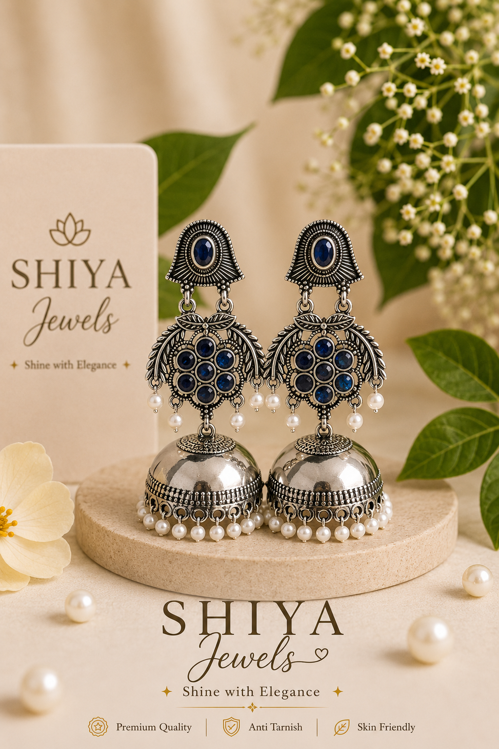 Silver oxidised Jhumkas