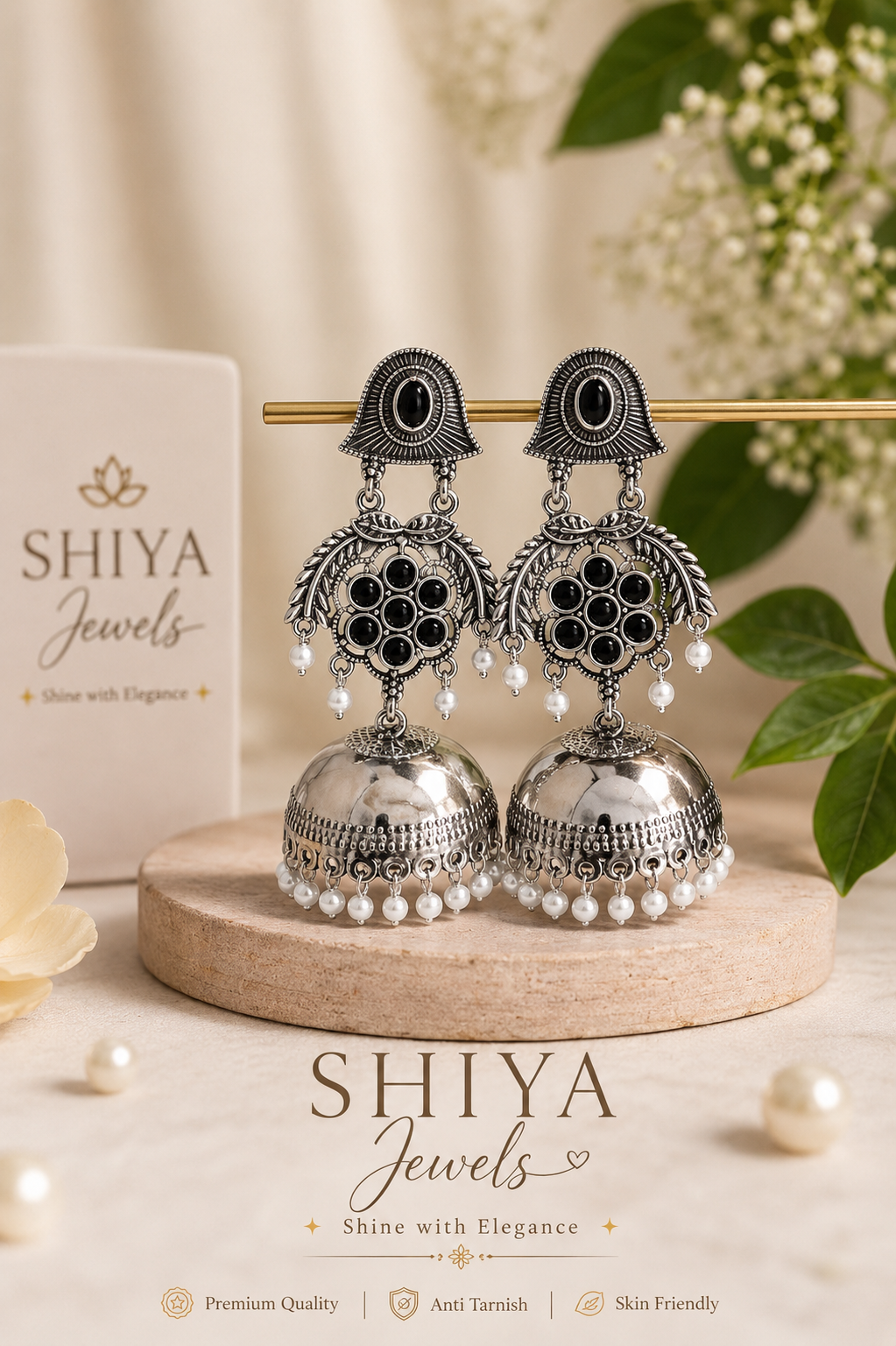 Silver oxidised Jhumkas
