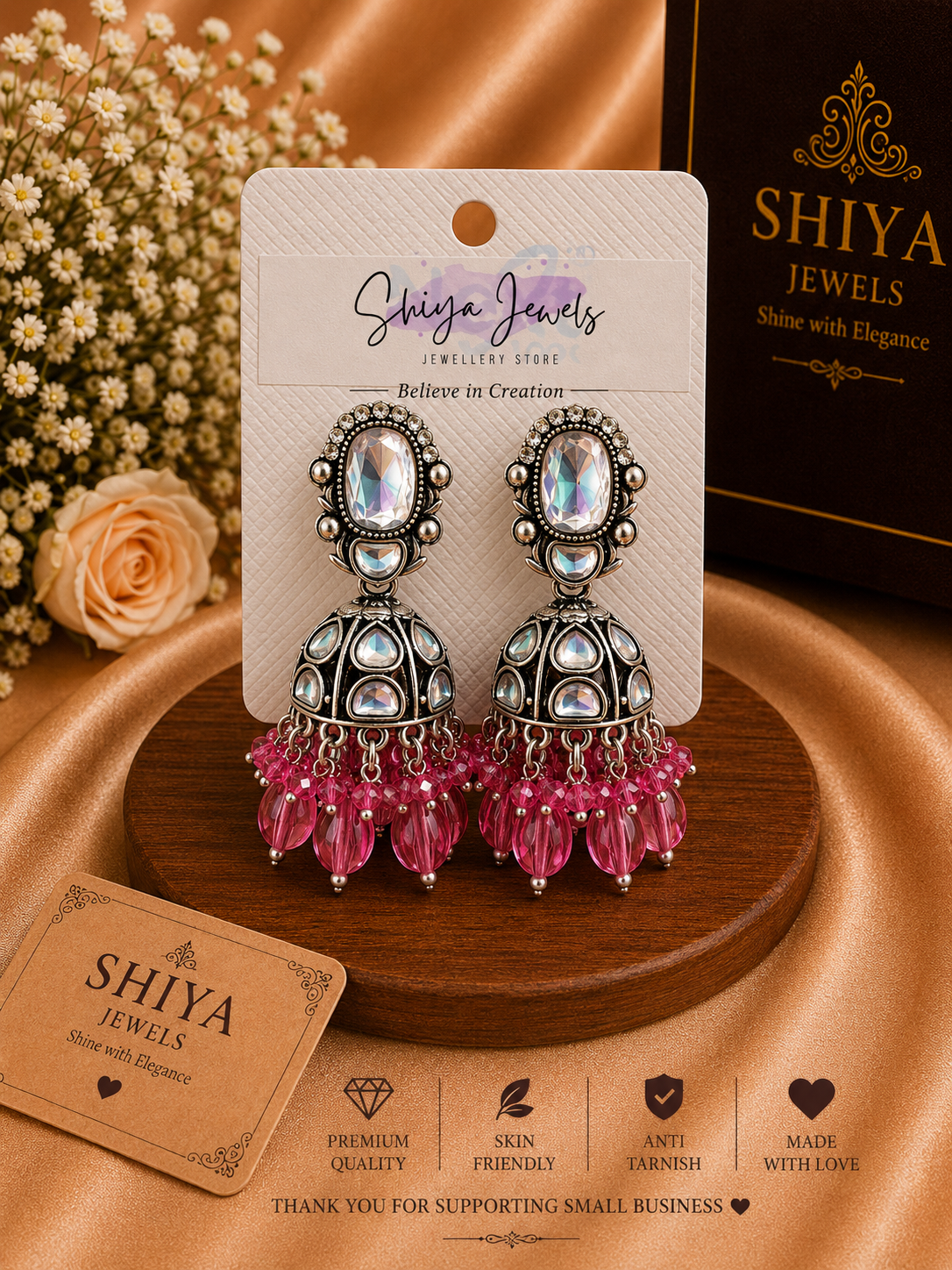 Kundan oxidised jhumkas