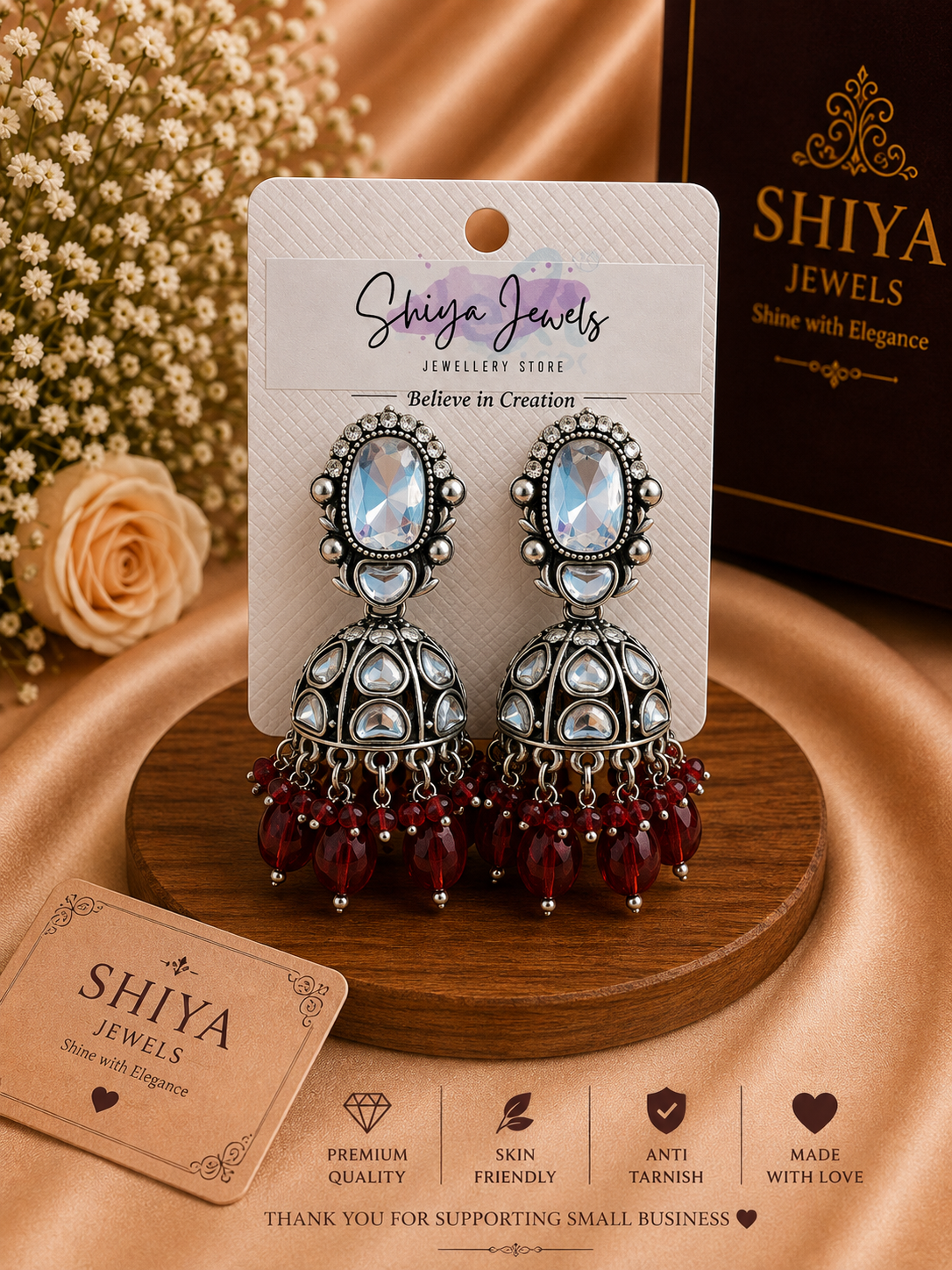 Kundan oxidised jhumkas