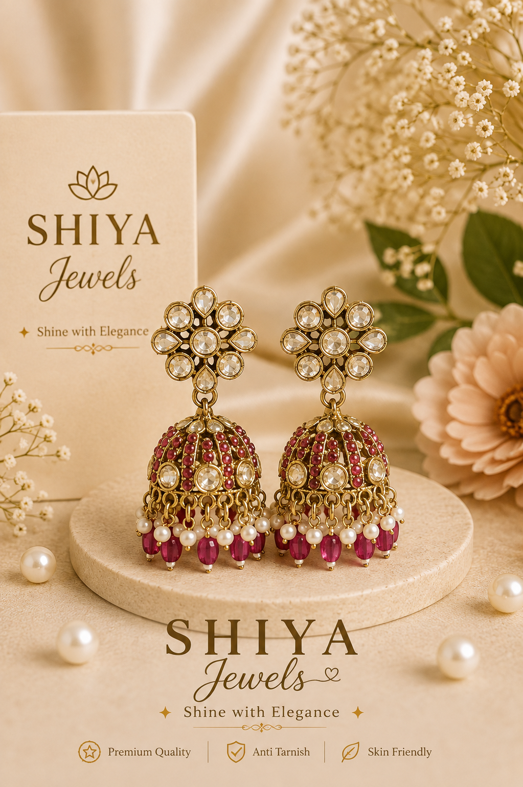 Floral Kundan jhumkas