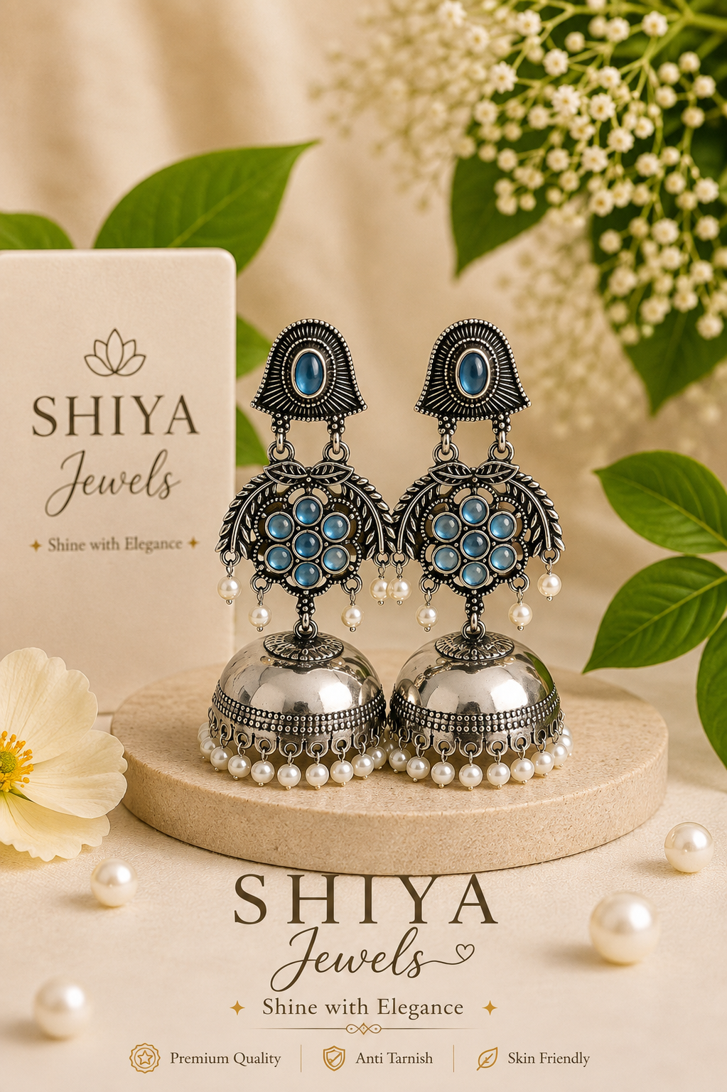 Silver oxidised Jhumkas