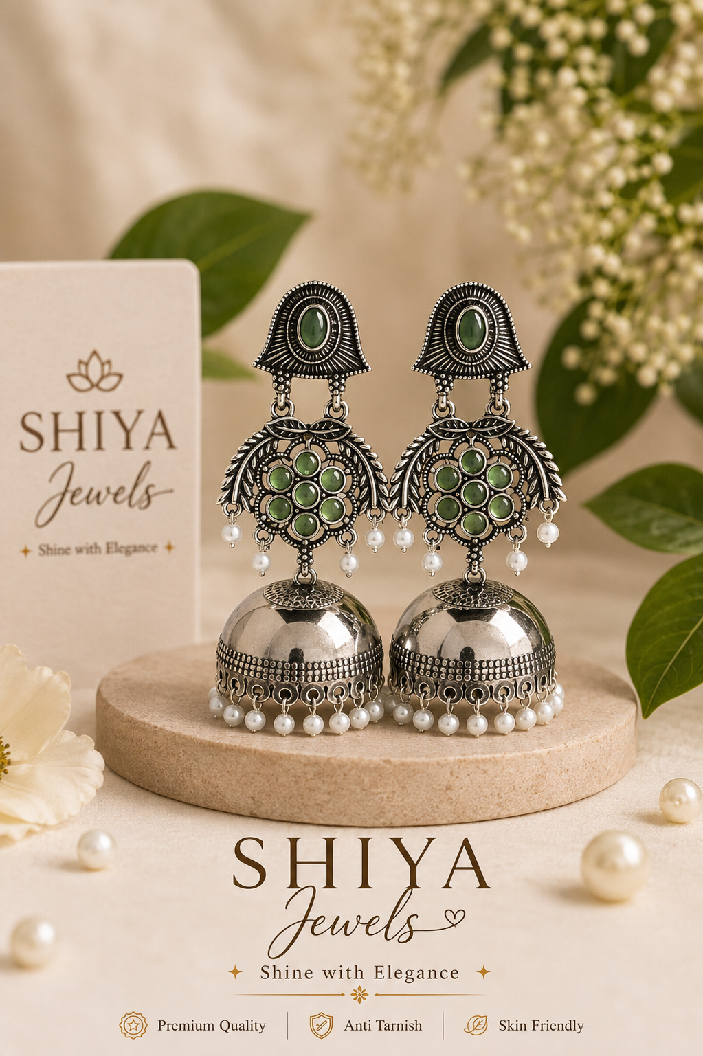 Silver oxidised Jhumkas