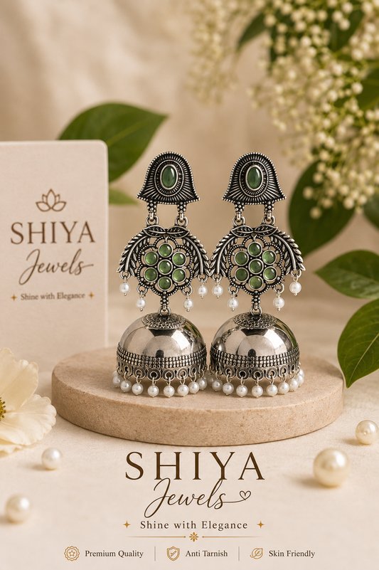 Silver oxidised Jhumkas