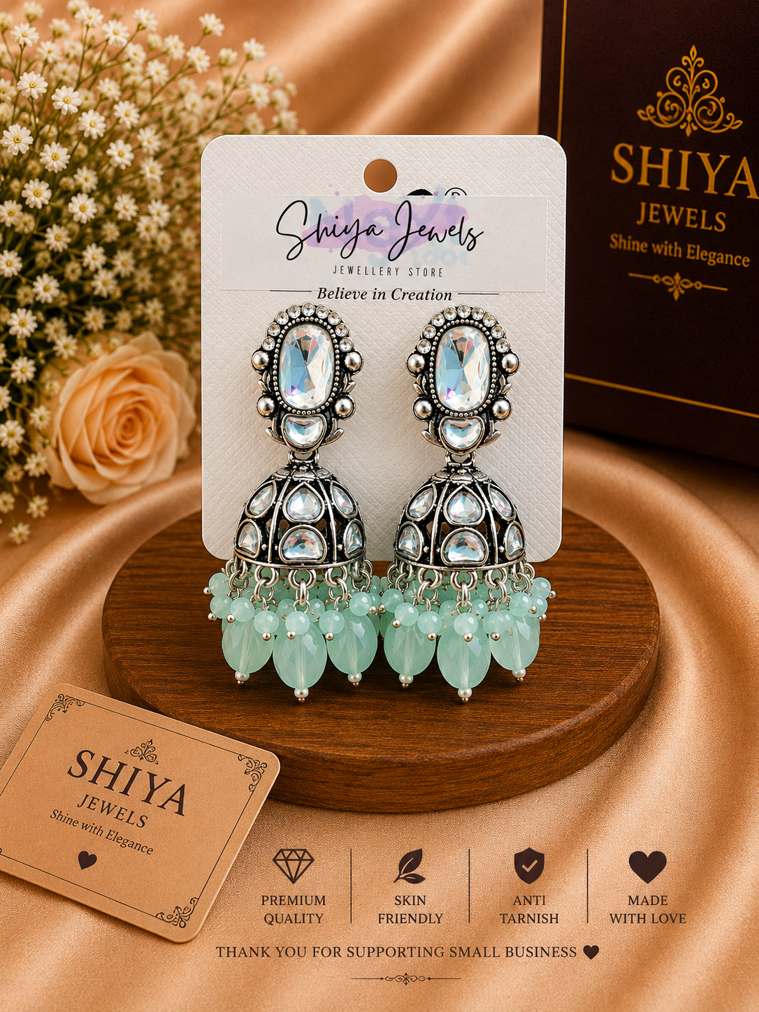 Kundan oxidised jhumkas