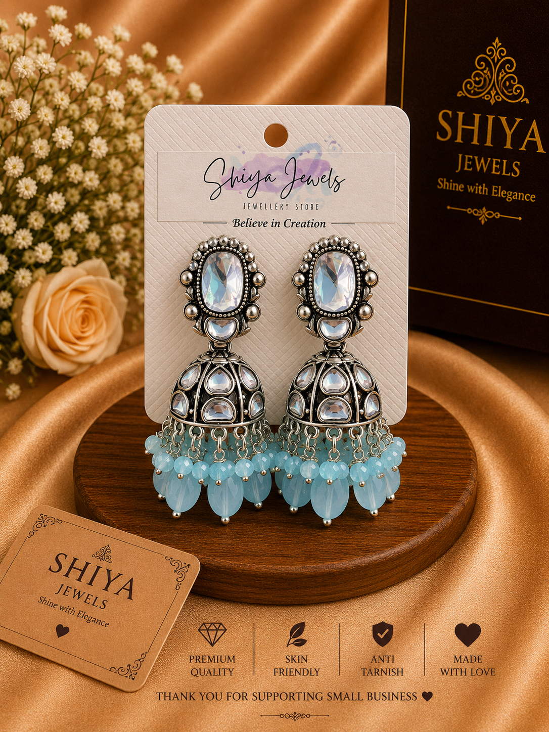 Kundan oxidised jhumkas