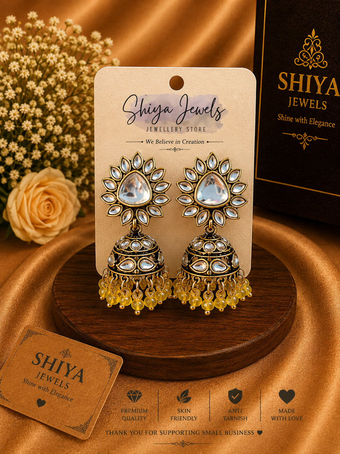 Sunflower Kundan jhumkas