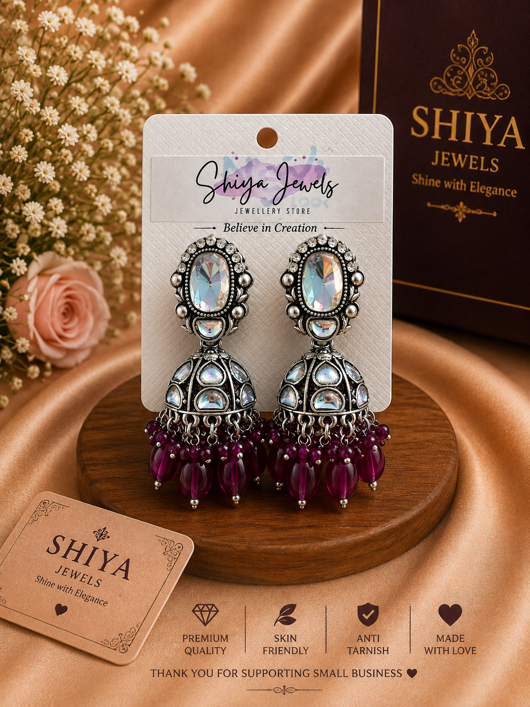 Kundan oxidised jhumkas