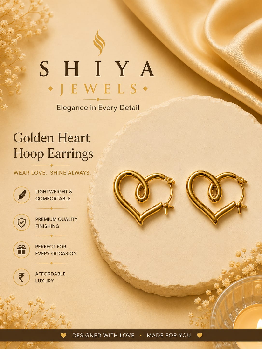 Twisted heart anti tarnish hoops
